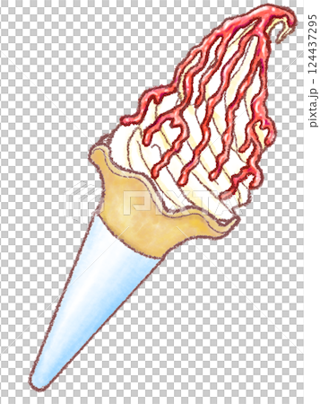ソフトクリーム_バニラ_苺シロップ_フラワーコーン 124437295