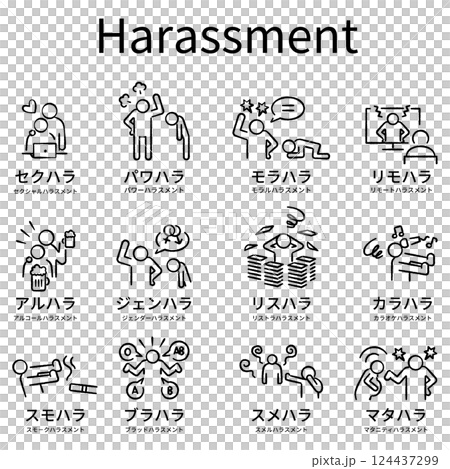 Simple harassment icon in a hand-drawn style, monotone Simple harassment icon in a hand-drawn style, monotone 124437299