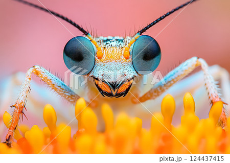 Bug with blue eyes is looking at the camera 124437415