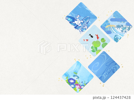 日本の夏をイメージした絵柄5種　菱形 124437428