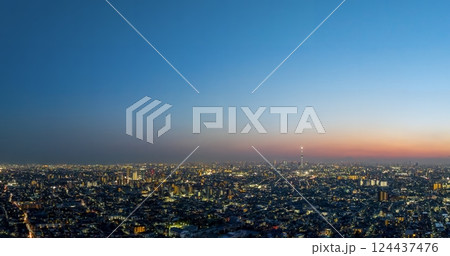 空撮「東京都」ドローンで江戸川上空から東京夜景を撮影 124437476