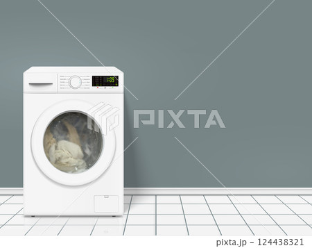Washing machine with dirty clothes 124438321