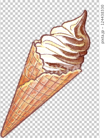 Soft serve ice cream_waffle cone_chocolate mix 124438330