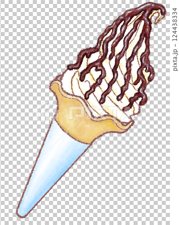 軟冰淇淋_香草_巧克力糖漿_花筒 124438334