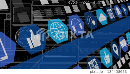 Image of digital icons and data processing over dark background 124438688