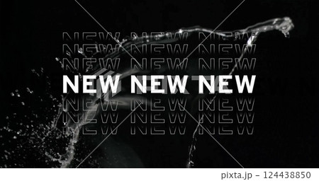 NEW text over water splash image on black background 124438850
