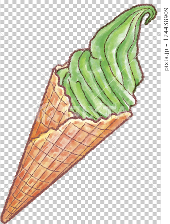 _Matcha cream soft serve ice cream_Waffle cone_Matcha 124438909