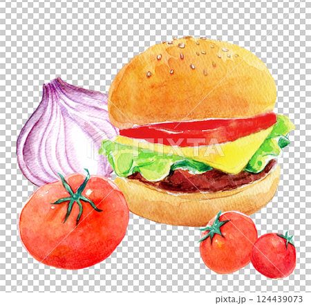 水彩イラスト　ヘルシーなハンバーガー 124439073