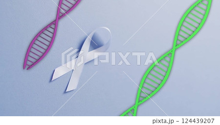 Image of dna strands and white ribbon on blue...のイラスト素材 [124439207] - PIXTA