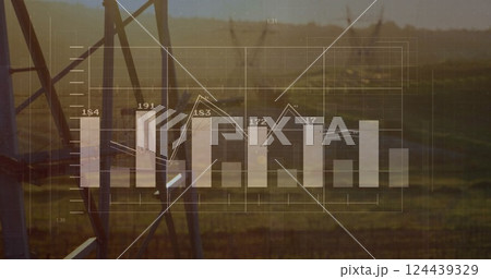 Image of data processing over electricity pylons 124439329