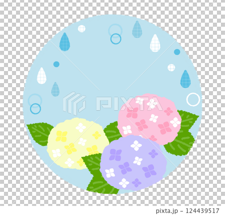 Hydrangea and rain round frame 124439517