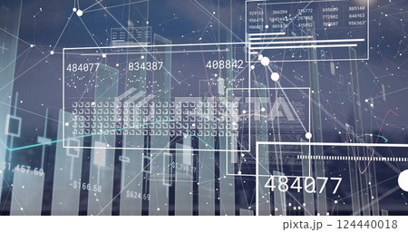 Image of financial data processing over cityscape Image of financial data processing over cityscape 124440018
