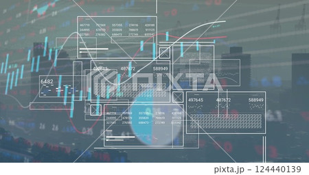 Image of financial data processing over cityscape Image of financial data processing over cityscape 124440139