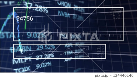 Image of statistics and data processing over grid background Image of statistics and data processing over grid background 124440140