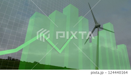 Image of financial data processing over wind turbines Image of financial data processing over wind turbines 124440164