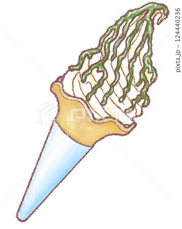 ソフトクリーム_バニラ_抹茶シロップ_フラワーコーン 124440236