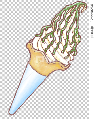 ソフトクリーム_バニラ_抹茶シロップ_フラワーコーン 124440236