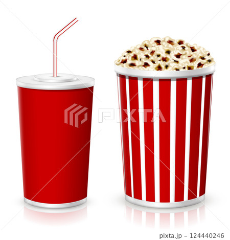 Popcorn with cola cup isolated on white background 124440246