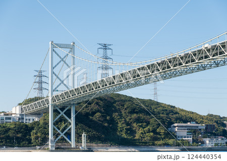 【北九州門司港 関門海峡と関門橋ノーフォーク 広場から】 【北九州門司港 関門海峡と関門橋ノーフォーク 広場から】 124440354