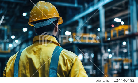 Industrial worker in yellow safety gear 124440482