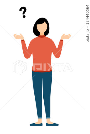 赤いタートルネックを着た女性が疑問を持つシンプルなイラスト 赤いタートルネックを着た女性が疑問を持つシンプルなイラスト 124440564