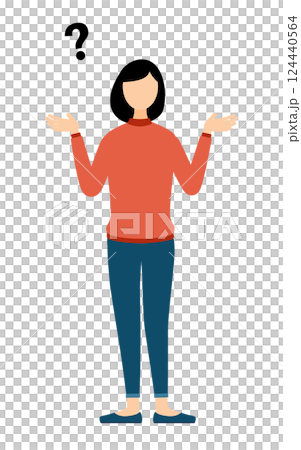 一位身穿紅色高領毛衣的女士正在提問的簡單插圖 一位身穿紅色高領毛衣的女士正在提問的簡單插圖 124440564