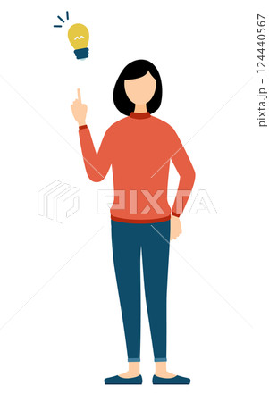 赤いタートルネックを着た女性がアイデアをひらめくシンプルなイラスト 赤いタートルネックを着た女性がアイデアをひらめくシンプルなイラスト 124440567
