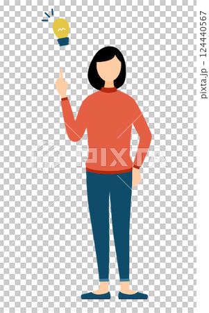 A simple illustration of a woman wearing a red turtleneck coming up with an idea 124440567