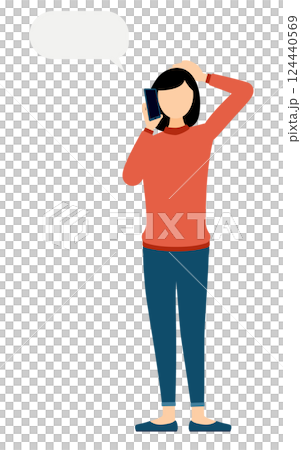 一個簡單的例子:一個穿著紅色高領毛衣的女人正在用智慧型手機說話 一個簡單的例子:一個穿著紅色高領毛衣的女人正在用智慧型手機說話 124440569