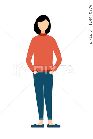 赤いタートルネックを着た女性がポケットに手を入れているシンプルなイラスト 赤いタートルネックを着た女性がポケットに手を入れているシンプルなイラスト 124440576