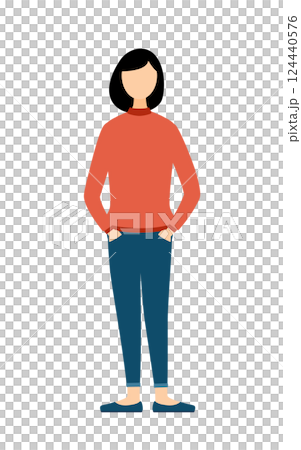 赤いタートルネックを着た女性がポケットに手を入れているシンプルなイラスト 赤いタートルネックを着た女性がポケットに手を入れているシンプルなイラスト 124440576