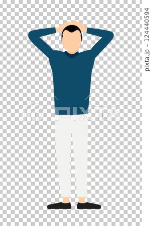 青いタートルネックを着た男性が頭の後ろで手を組むシンプルなイラスト 青いタートルネックを着た男性が頭の後ろで手を組むシンプルなイラスト 124440594