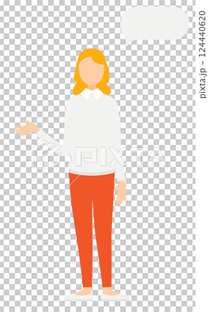 一位身穿灰色毛衣的女士在說話的簡單插圖 124440620