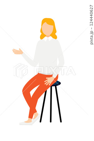 グレーのセーターを着た女性が椅子に座りながら話しているシンプルなイラスト グレーのセーターを着た女性が椅子に座りながら話しているシンプルなイラスト 124440627