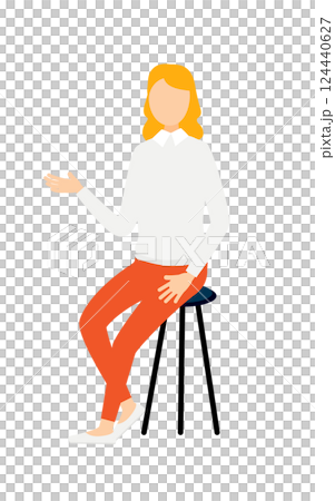 グレーのセーターを着た女性が椅子に座りながら話しているシンプルなイラスト グレーのセーターを着た女性が椅子に座りながら話しているシンプルなイラスト 124440627