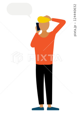 赤いシャツを着た男性がスマホで話すシンプルなイラスト 赤いシャツを着た男性がスマホで話すシンプルなイラスト 124440632
