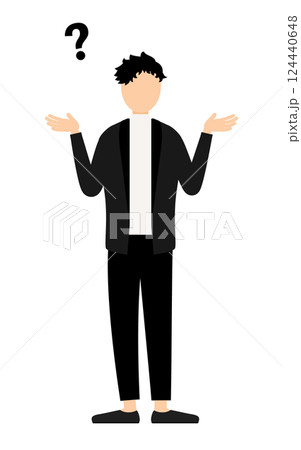 黒いジャケットを着た男性が疑問を持つシンプルなイラスト 黒いジャケットを着た男性が疑問を持つシンプルなイラスト 124440648
