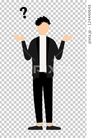 黒いジャケットを着た男性が疑問を持つシンプルなイラスト 黒いジャケットを着た男性が疑問を持つシンプルなイラスト 124440648
