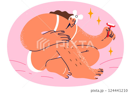 Woman shaving legs with razor 124441210