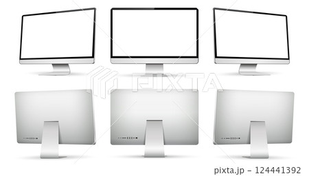 Realistic computer screen on three sides front and back view Realistic computer screen on three sides front and back view 124441392