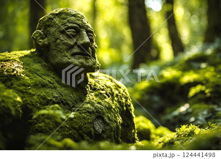 自然の中に苔の生えた石の彫像 124441498