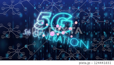 5G 5th generation network connections and data processing image over digital background 5G 5th generation network connections and data processing image over digital background 124441831