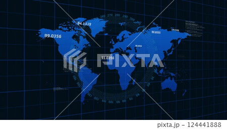 World map with numerical data and grid lines, global statistics image 124441888