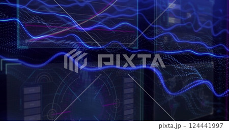 Data visualization and analytics image over digital interface with graphs and charts 124441997