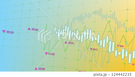 Image of diagrams over data processing on green background 124442235