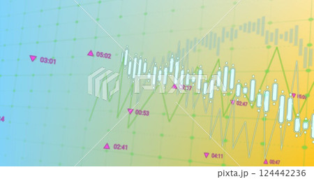 Image of diagrams over data processing on green background 124442236
