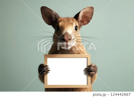 何も書かれていないホワイトボードを持っている可愛い動物 124442667