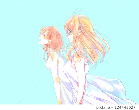 笑顔のワンピースの女性　2人 124443027