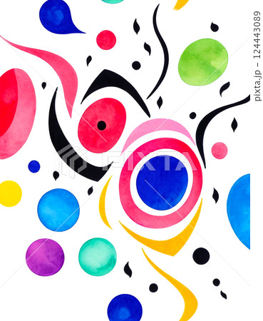 Various bright colorful shapes on white, psychedelic abstract background 124443089