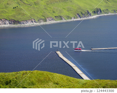High angle view of ferry on Dutch Harbor High angle view of ferry on Dutch Harbor 124443300